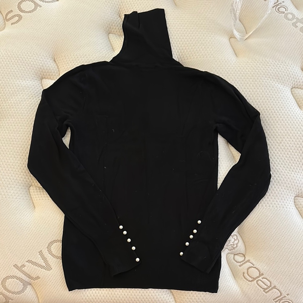 Zara Black Turtleneck Sweater with Pearl Button Accents - S